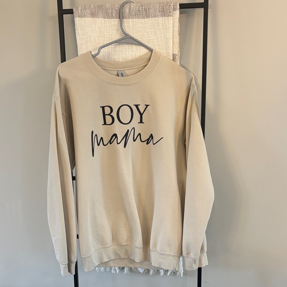 Gildan Beige "BOY mama" Crewneck Sweatshirt